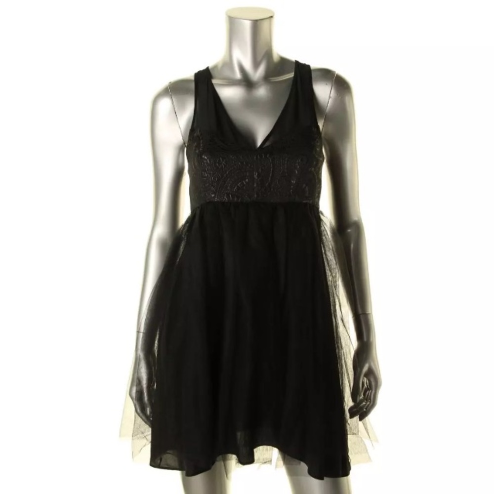 BCBG black metallic chiffon cocktail dress